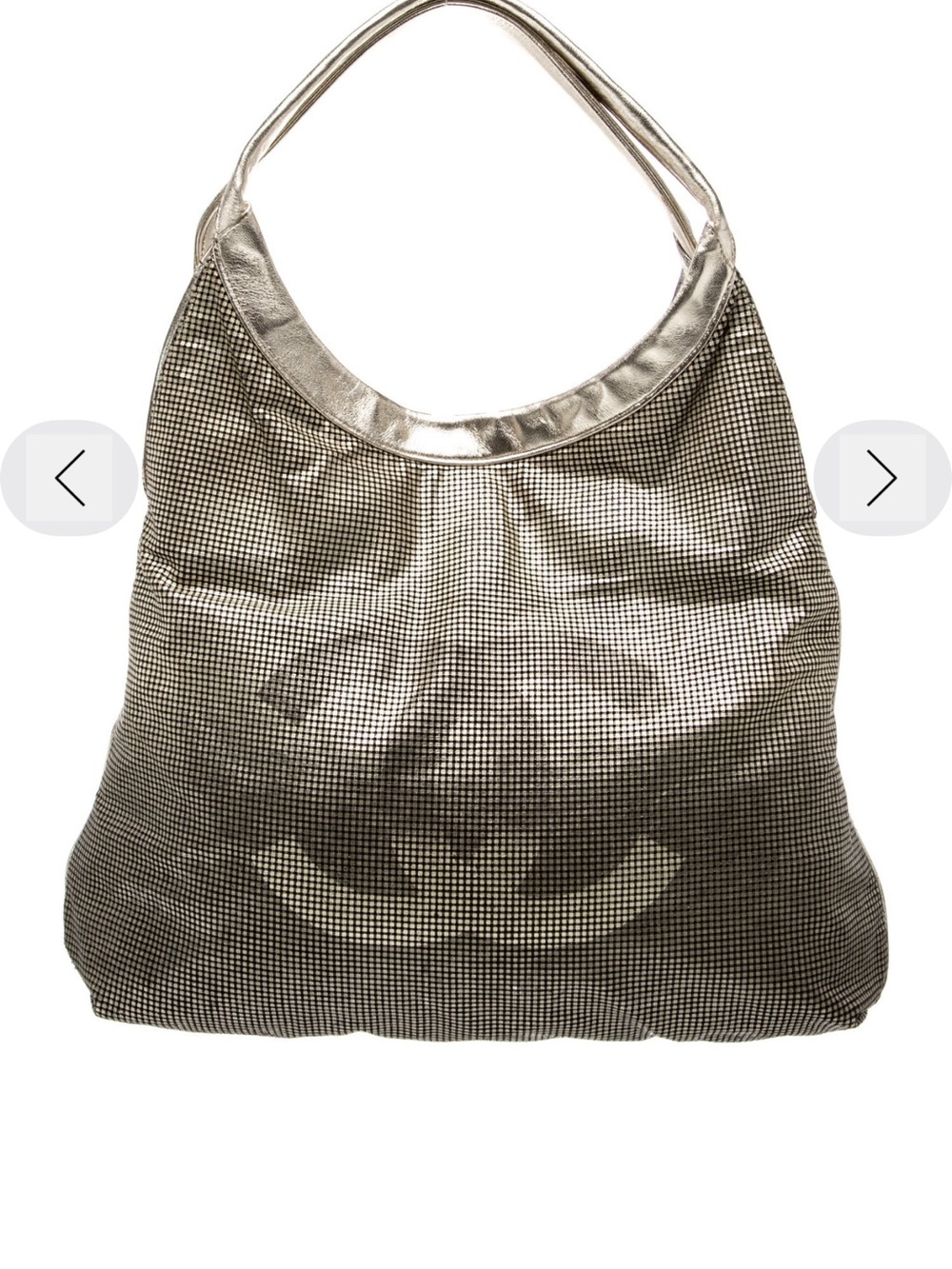 CHANEL Metallic Silver Shoulder Bag with Micro-Check Pattern